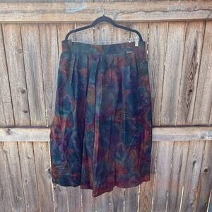 VTG 90s wool GEIGER Austria SKIRT green orange pleated Size 16 back,  zip button